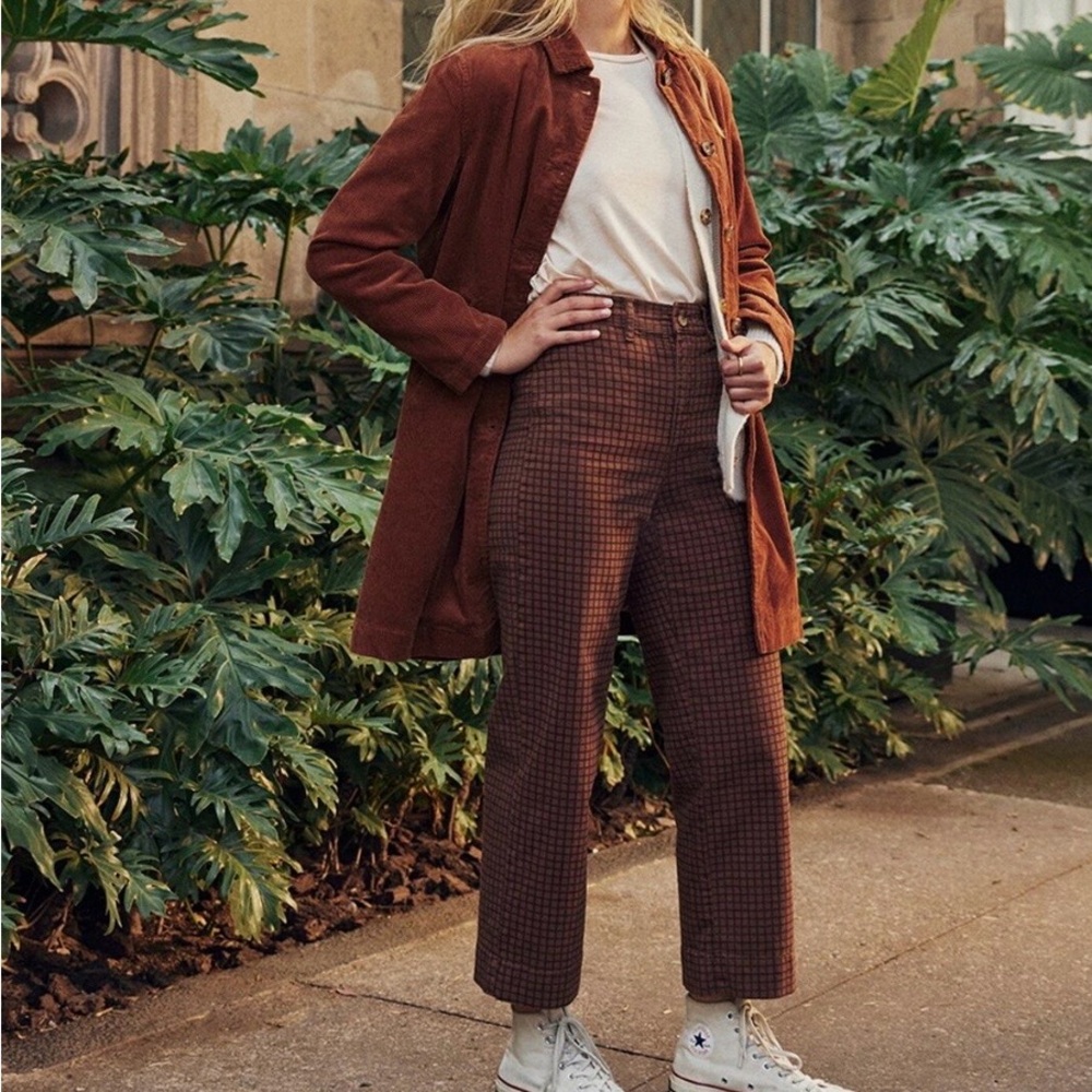 Marine Layer Bridget Wide Leg Front Pocket Crop Brown/Red Women's Pants